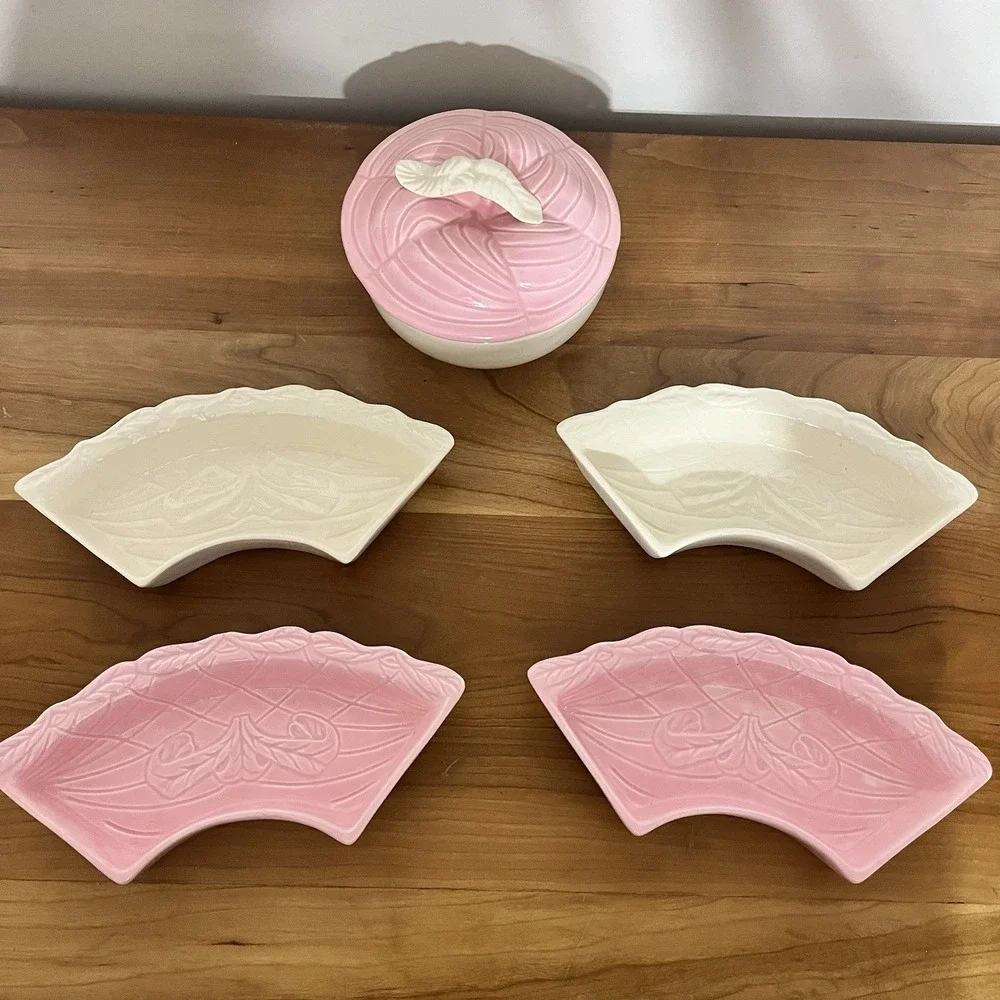 Vintage Mid Century Hoenig of California‎ Ceramic Lazy Susan Serving Set 6 Piece
